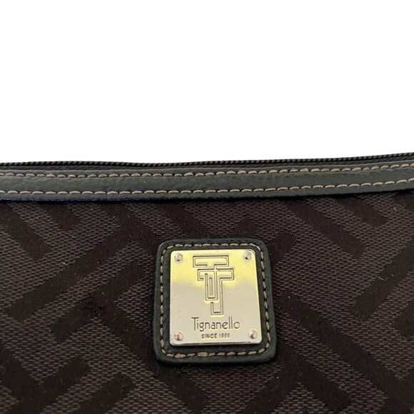 Tignanello Black Canvas Wristlet with Silver Signature Logo Small Travel Wallet - Picture 3 of 6